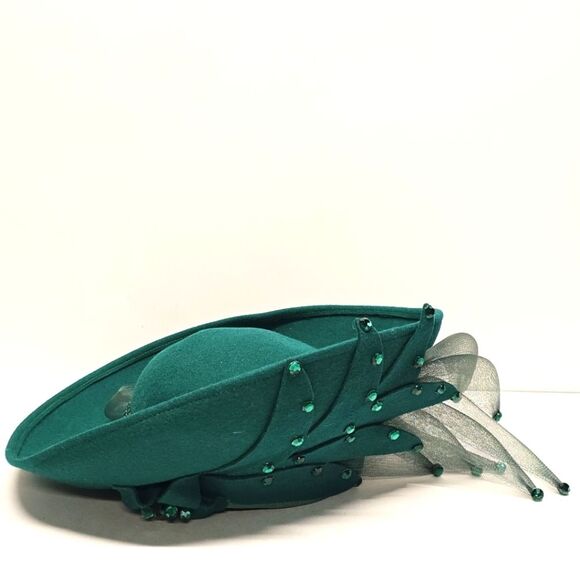 Vintage Deborah New York Green Wool Hat Derby Church Formal - Picture 1 of 10